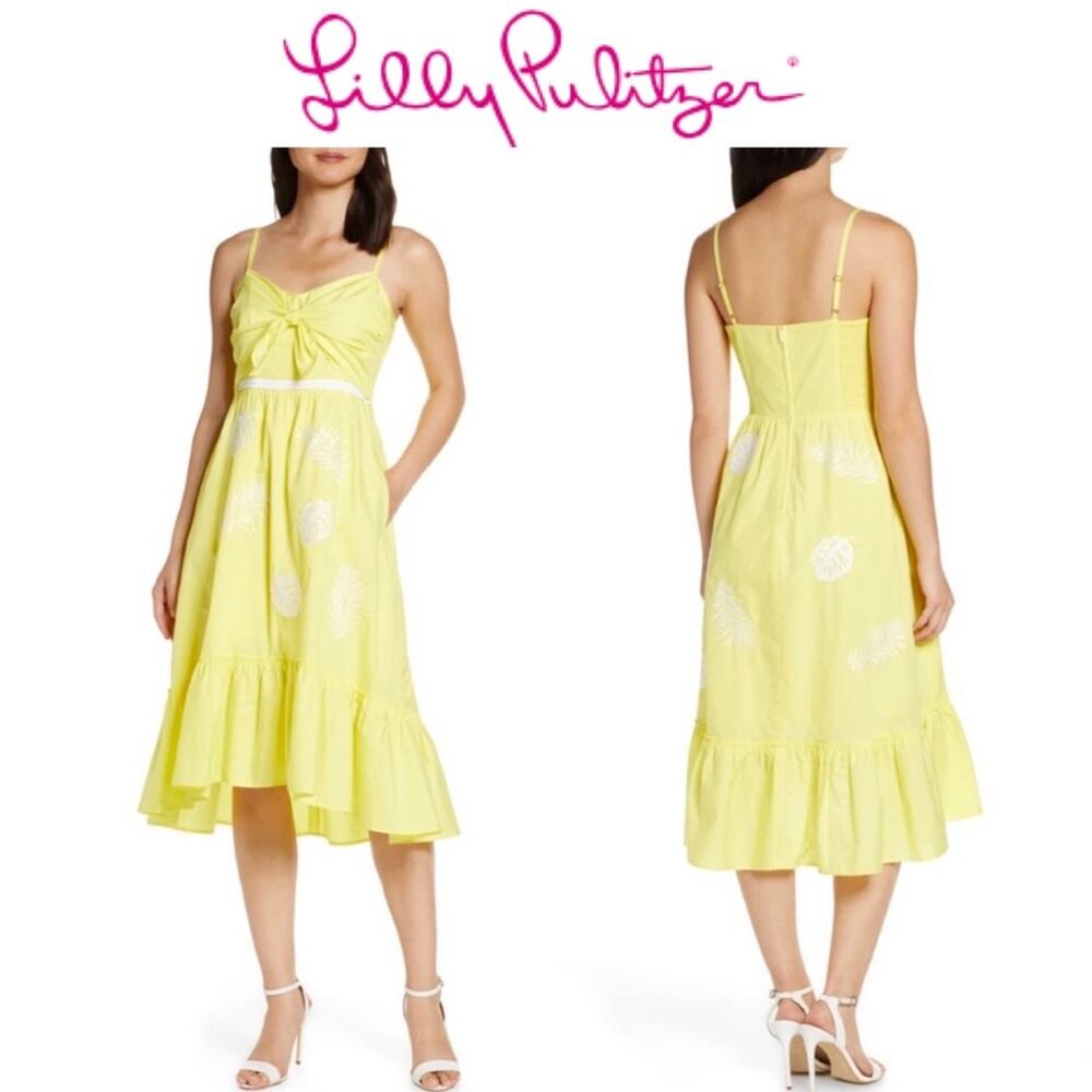 Lilly Pulitzer Eloisa Yellow Sequin Eyelet High Low Midi Sundress Dress Size 6